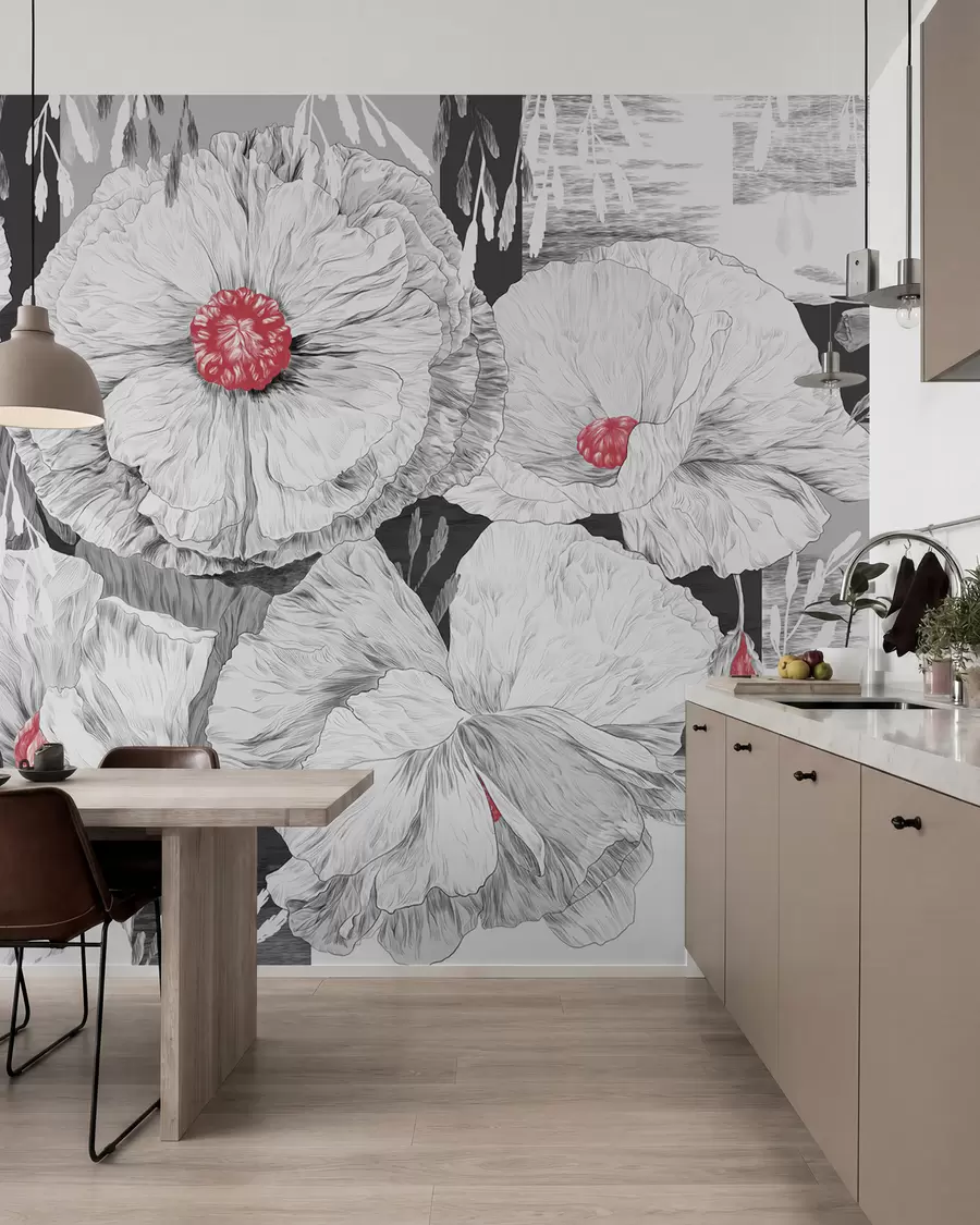 murais de parede Flores monocromáticas em suave elegância w02477