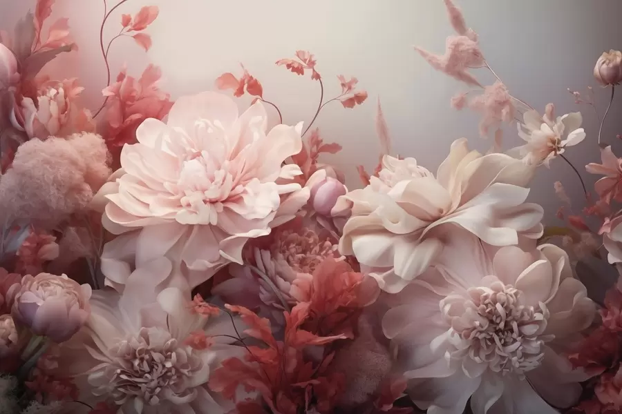 murais de parede Peônias volumétricas em tom rosa pálido numa composição floral w09571