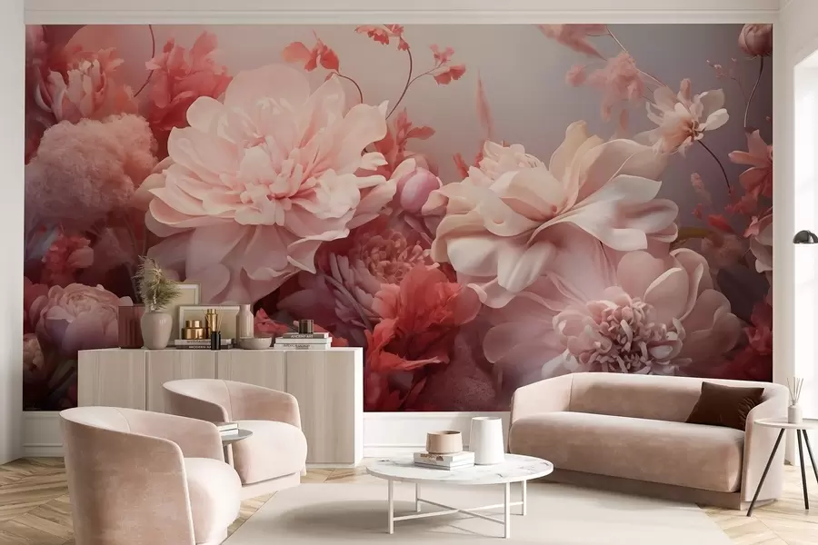 murais de parede Peônias volumétricas em tom rosa pálido numa composição floral w09571