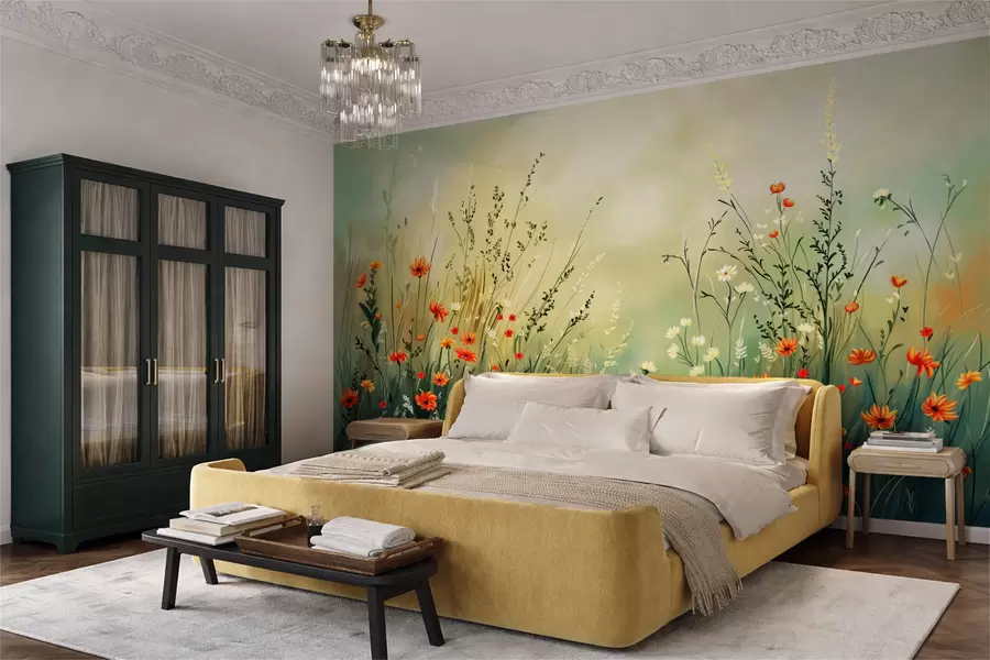 murais de parede Flores e ervas do campo num estilo pictórico suave w05015