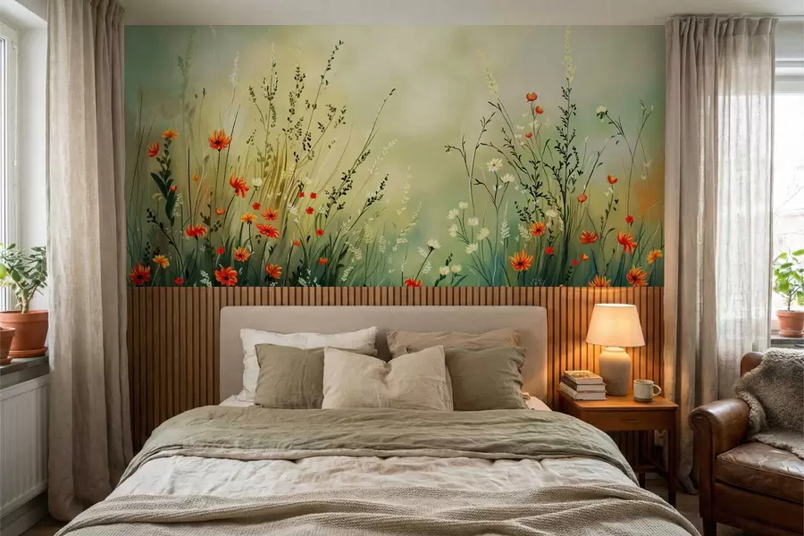 murais de parede Flores e ervas do campo num estilo pictórico suave w05015