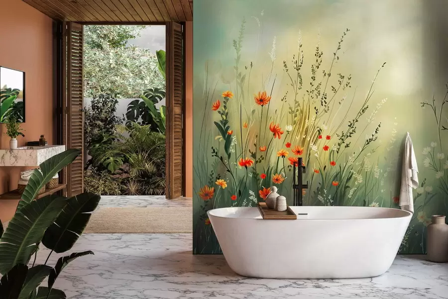 murais de parede Flores e ervas do campo num estilo pictórico suave w05015