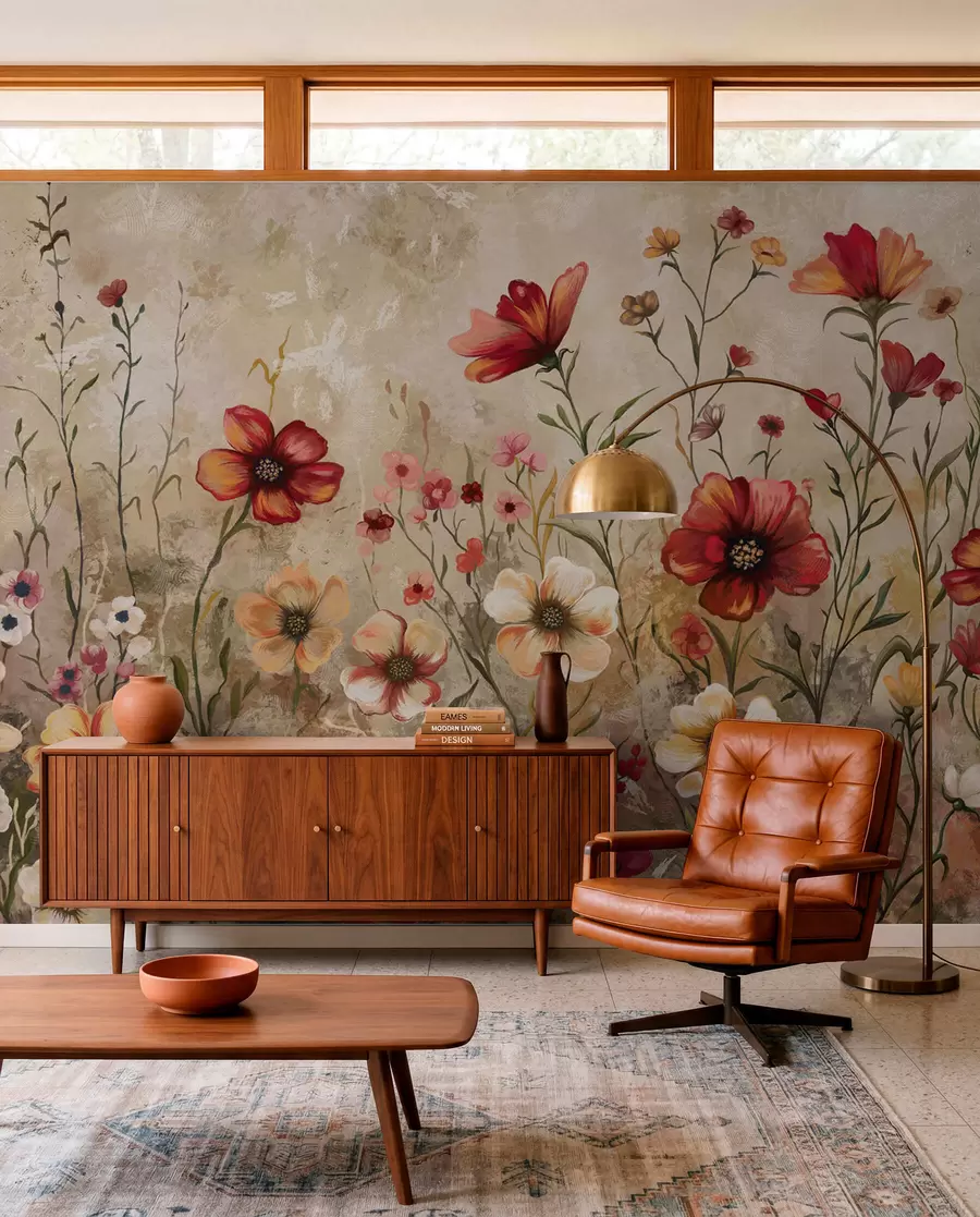 murais de parede Composição floral com fundo texturizado em tons quentes w05016
