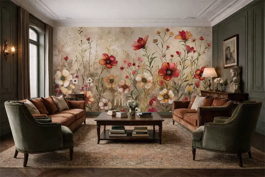 murais de parede Composição floral com fundo texturizado em tons quentes w05016