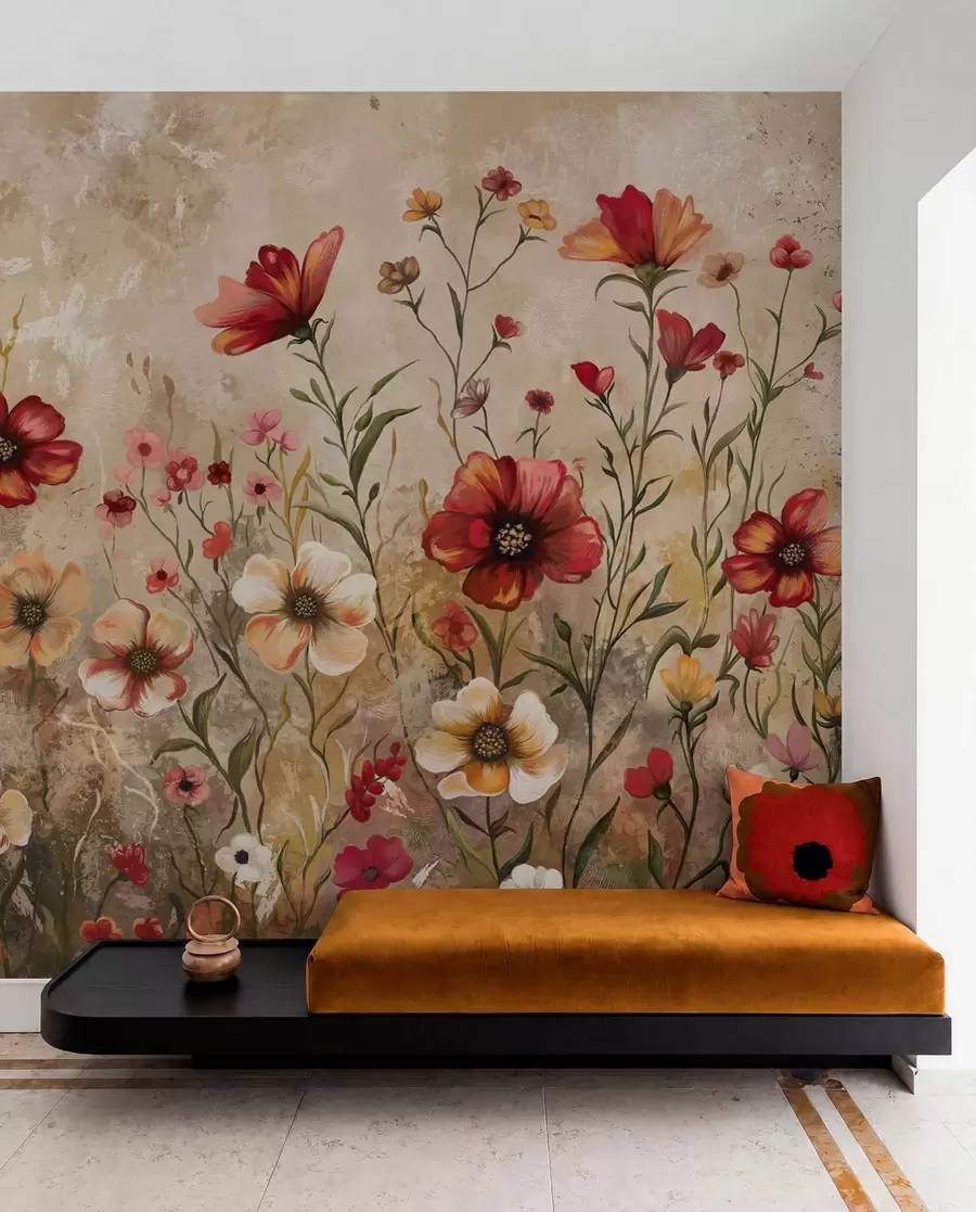 murais de parede Composição floral com fundo texturizado em tons quentes w05016