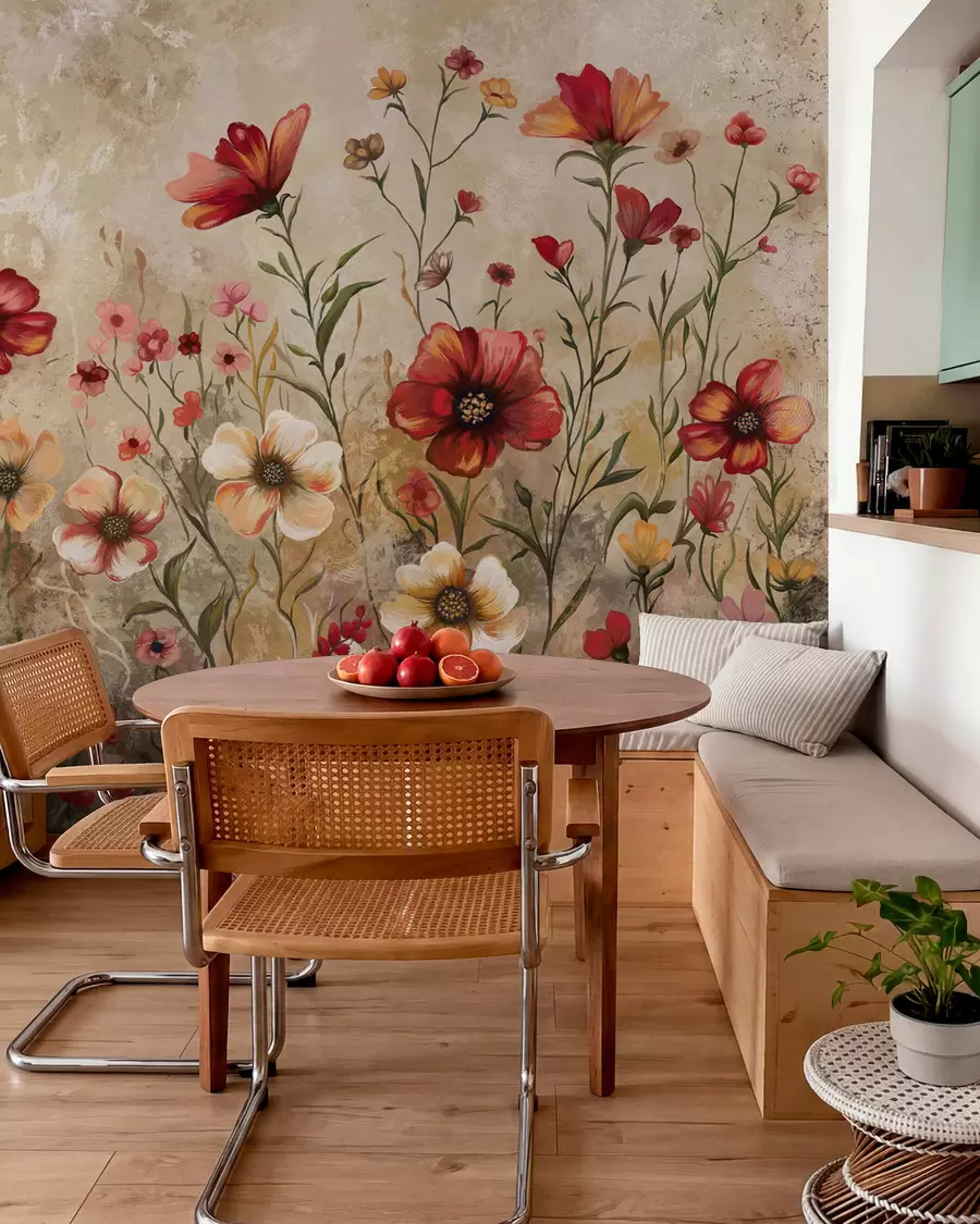 murais de parede Composição floral com fundo texturizado em tons quentes w05016