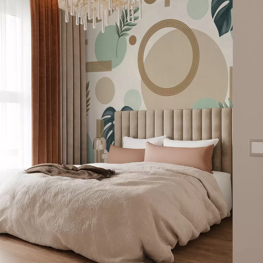 murais de parede Padrão geométrico com folhas em tons de verde w05018v1