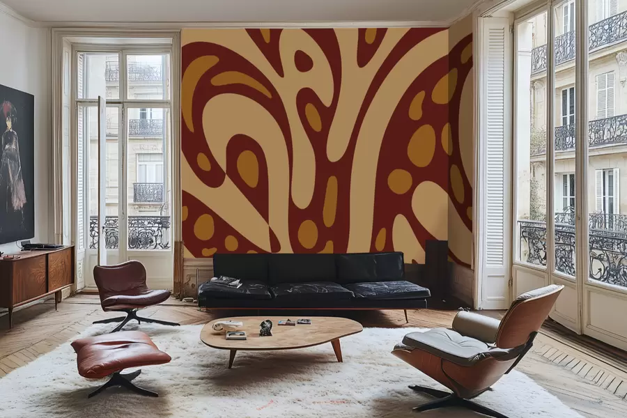 murais de parede Padrão abstrato com formas em castanho e bege w05071v2