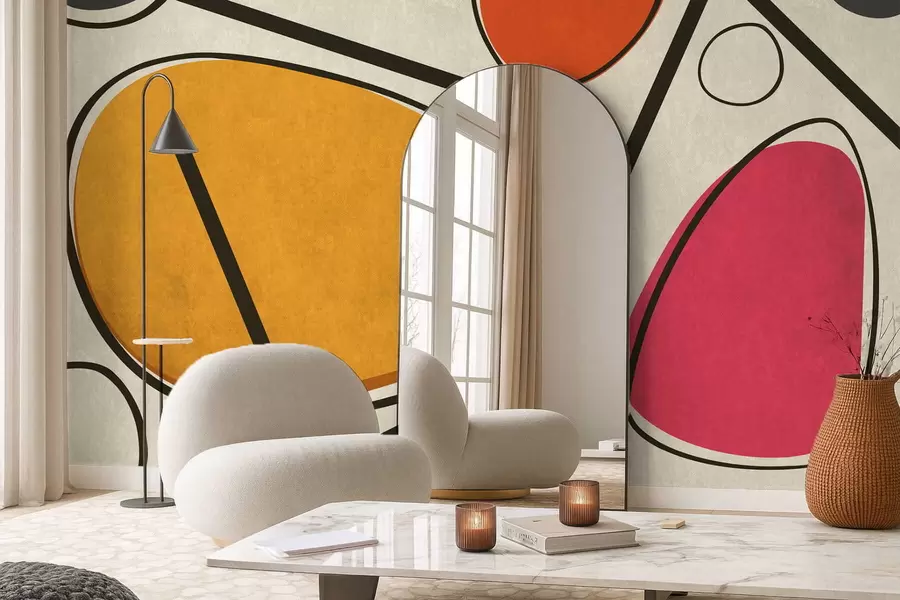 murais de parede Formas abstratas e linhas com campos de cores fortes w05017