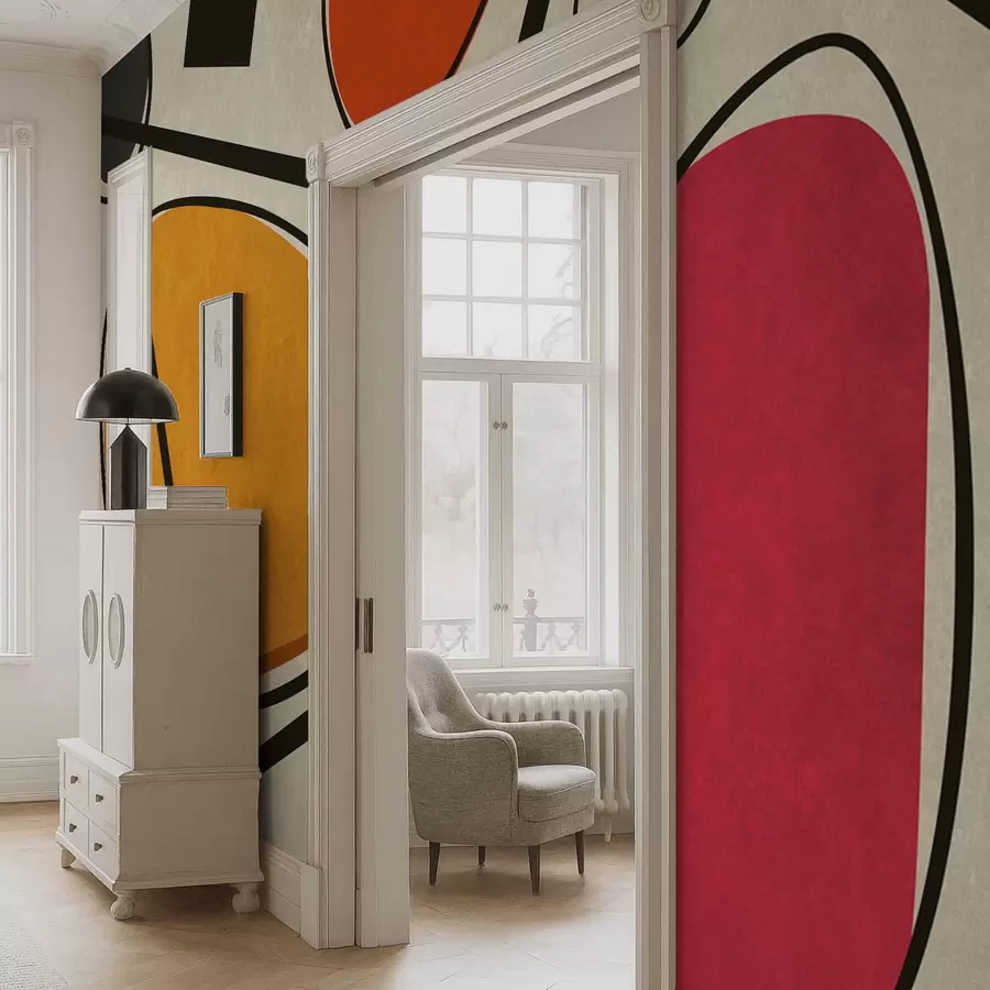 murais de parede Formas abstratas e linhas com campos de cores fortes w05017