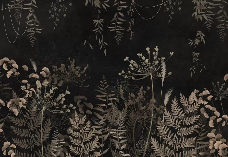 murais de parede Padrão botânico escuro com flores e folhas w05092