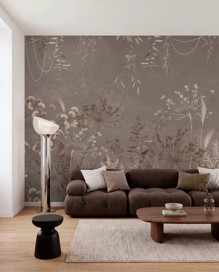 murais de parede Padrão botânico leve com flores e folhas w05092v1