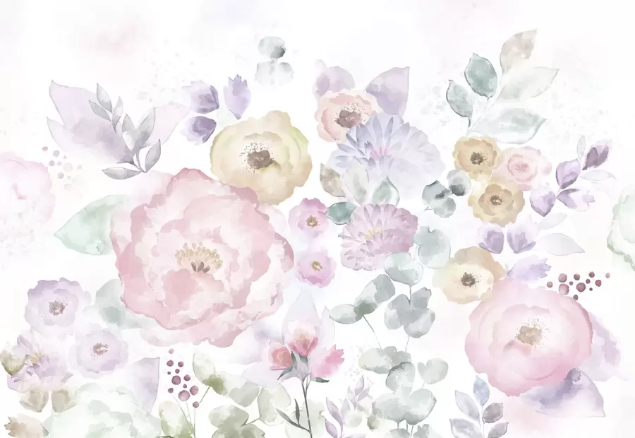 murais de parede Composição suave em aquarela com flores e folhas w05093
