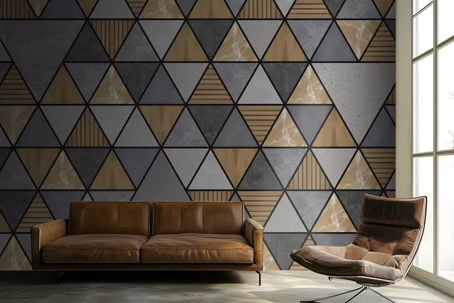 murais de parede Ornamento triangular com cores neutras e quentes w05096v1