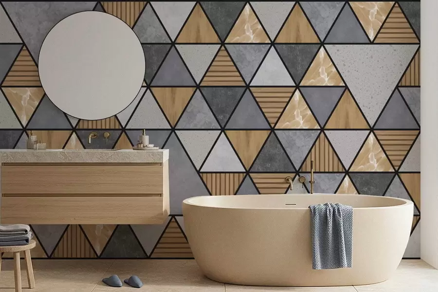 murais de parede Ornamento triangular com cores neutras e quentes w05096v1