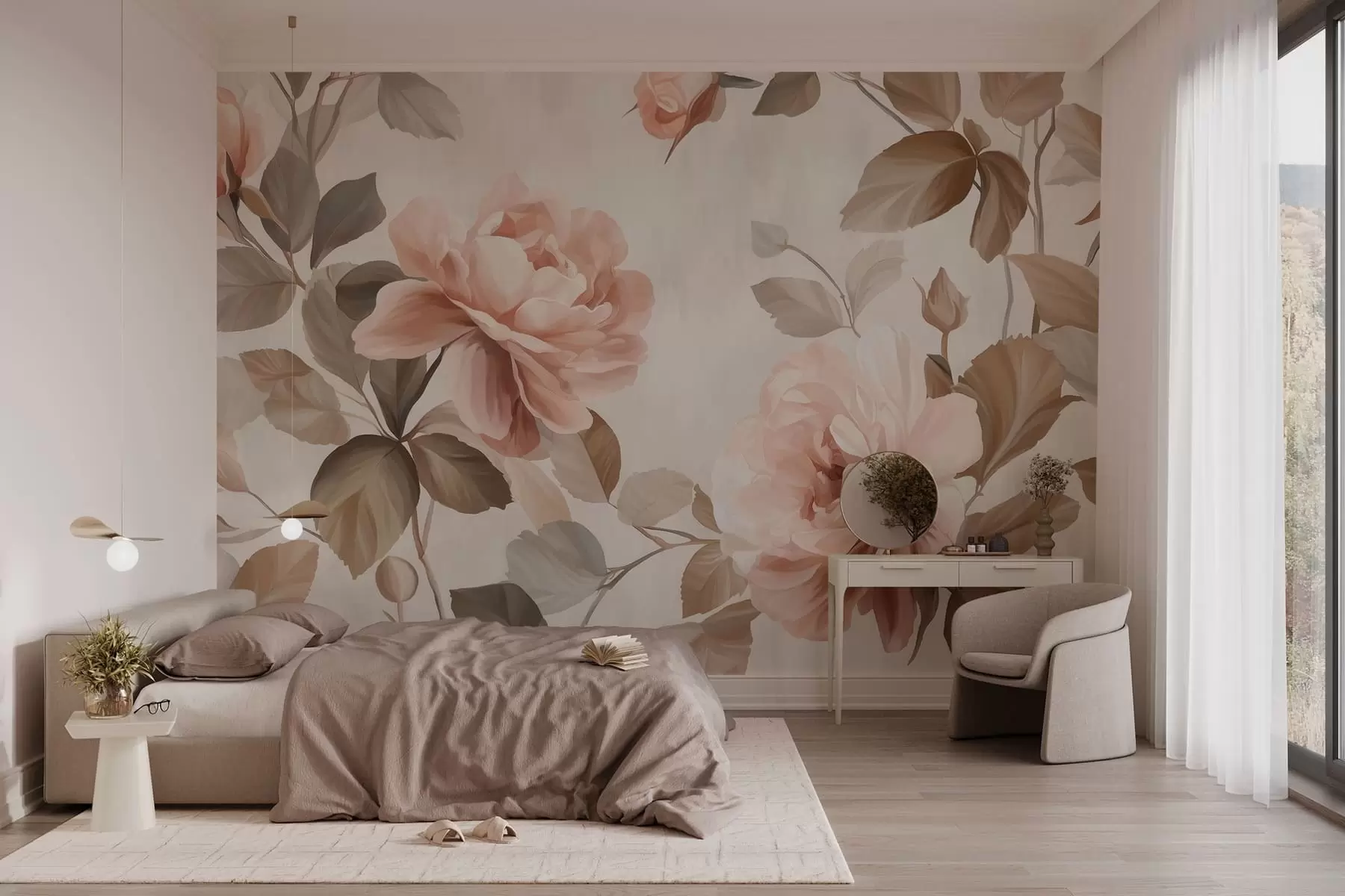 murais de parede rosas pitorescas no estilo da pintura a óleo w04873