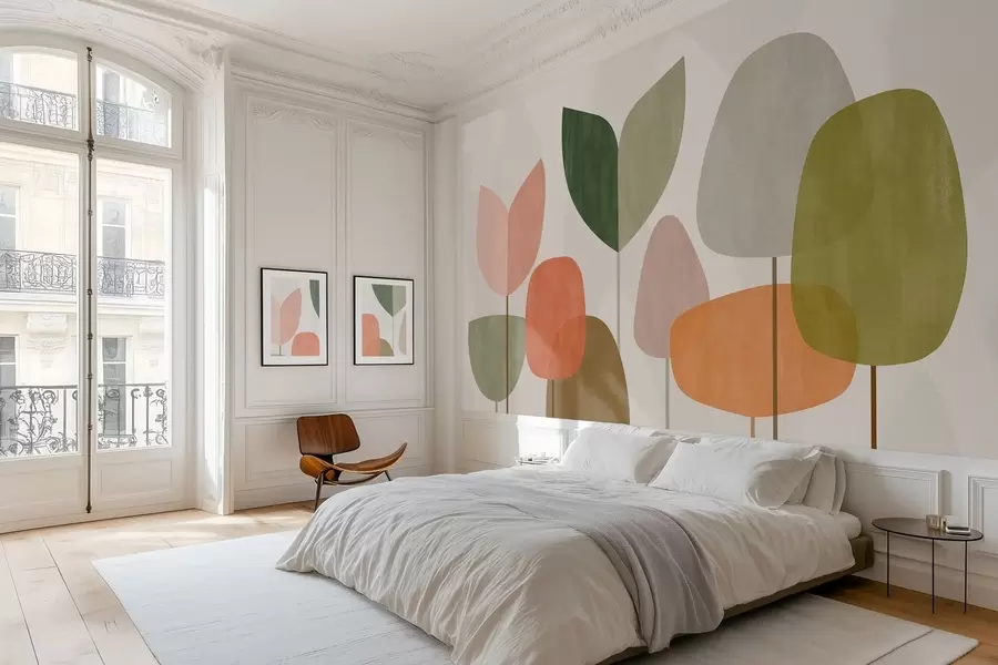 murais de parede árvores abstratas num estilo ingénuo w05059