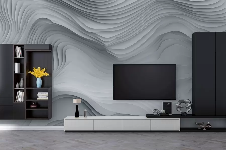 murais de parede imitação de relevos volumosos em tons de cinza w05061