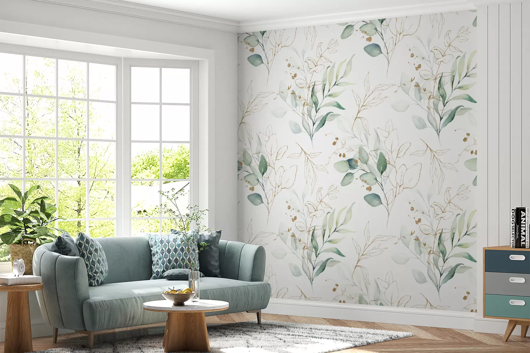 murais de parede Folhas verdes em estilo aquarela u71464