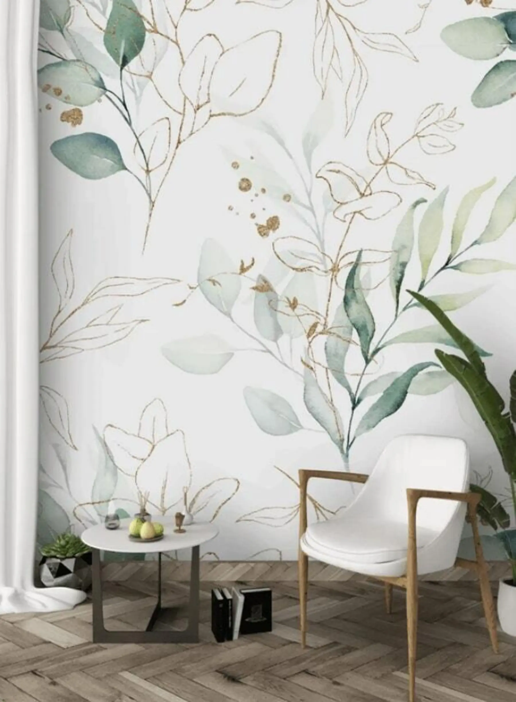 murais de parede Folhas verdes em estilo aquarela u71464