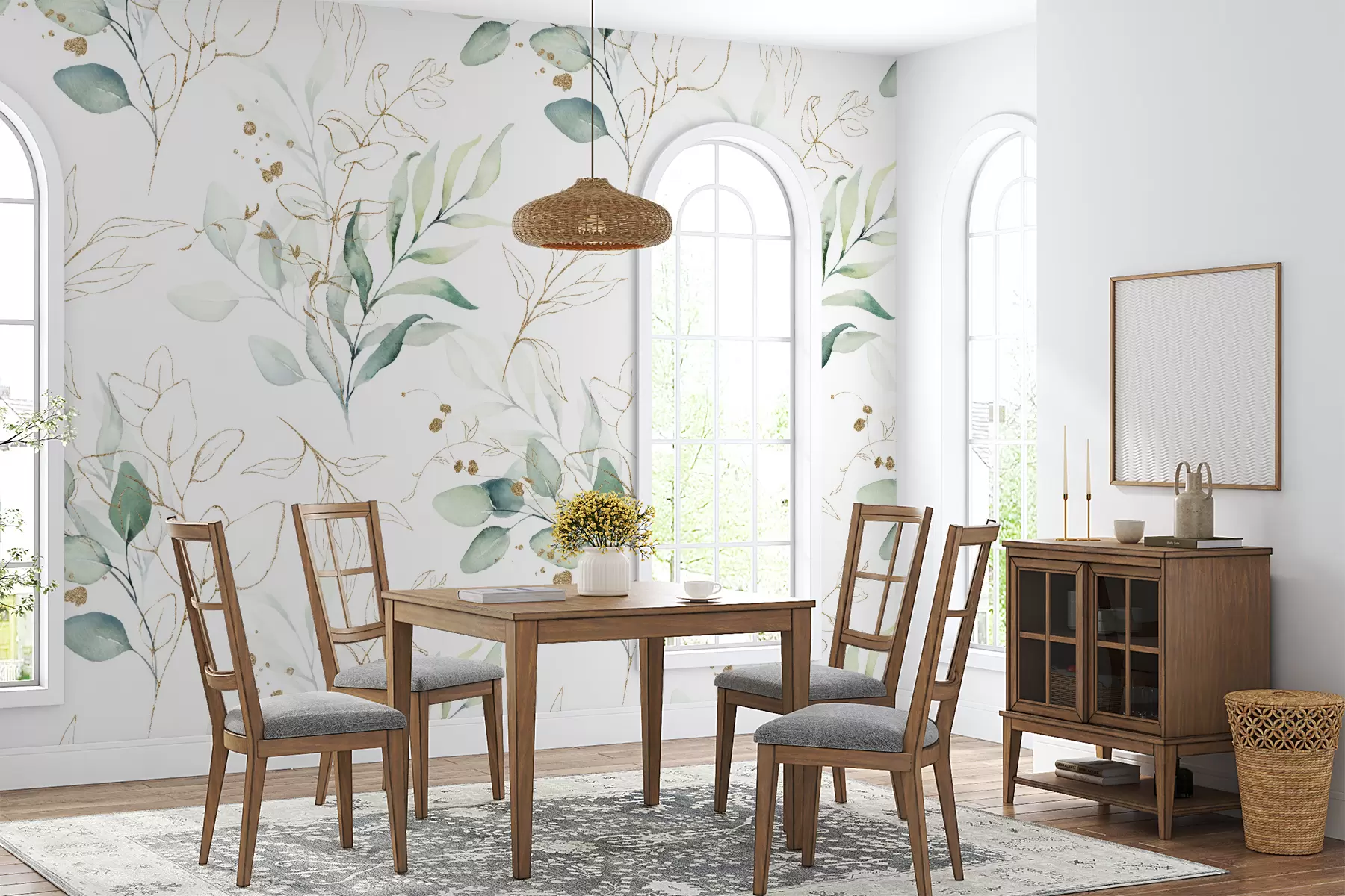 murais de parede Folhas verdes em estilo aquarela u71464