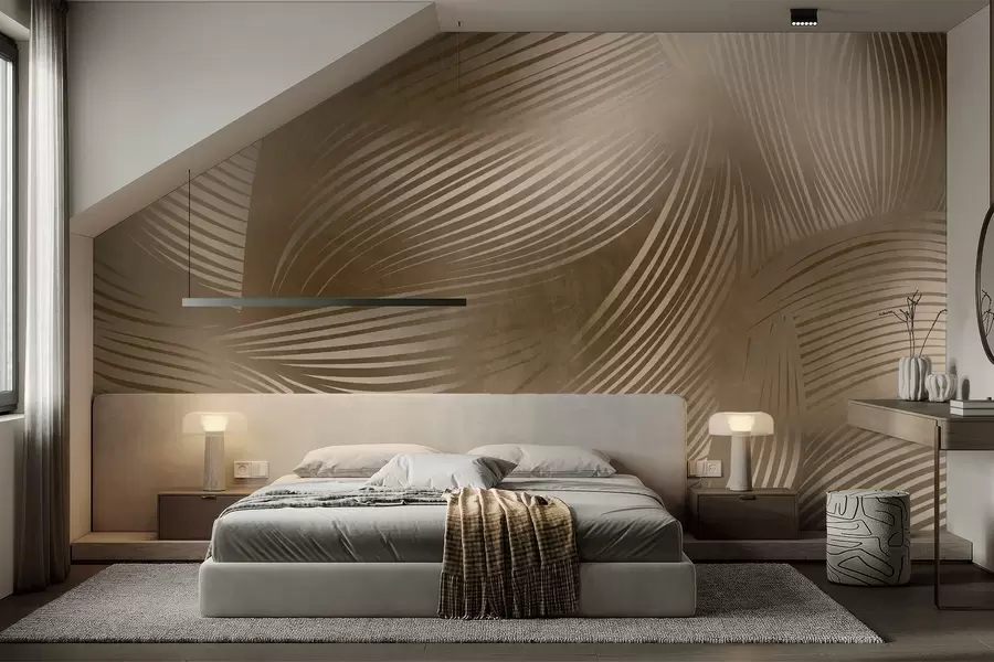 murais de parede Impressão abstrata de linhas fluidas e curvas em tons de castanho escuro, criando uma arte moderna e texturizada. w09646
