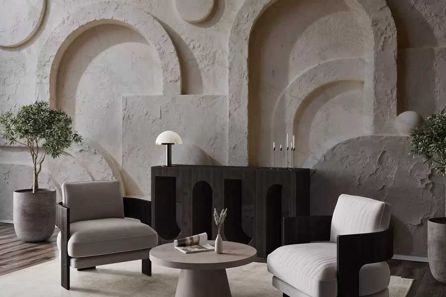 murais de parede Geometria volumétrica feita de betão w05186