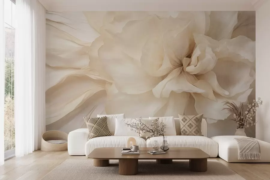 murais de parede Flor delicada e texturizada, de cor clara, com pétalas translúcidas e fundo abstrato suave w09632