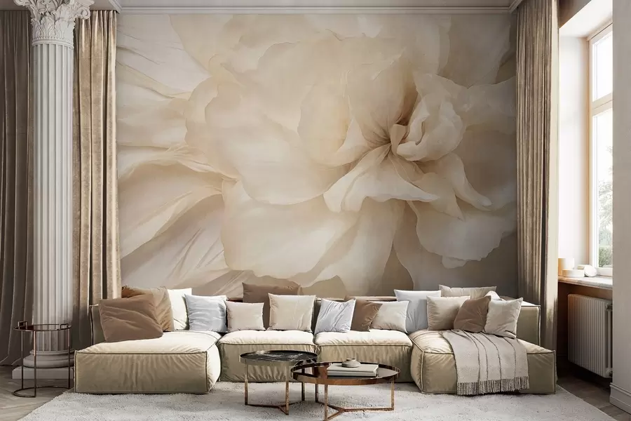 murais de parede Flor delicada e texturizada, de cor clara, com pétalas translúcidas e fundo abstrato suave w09632