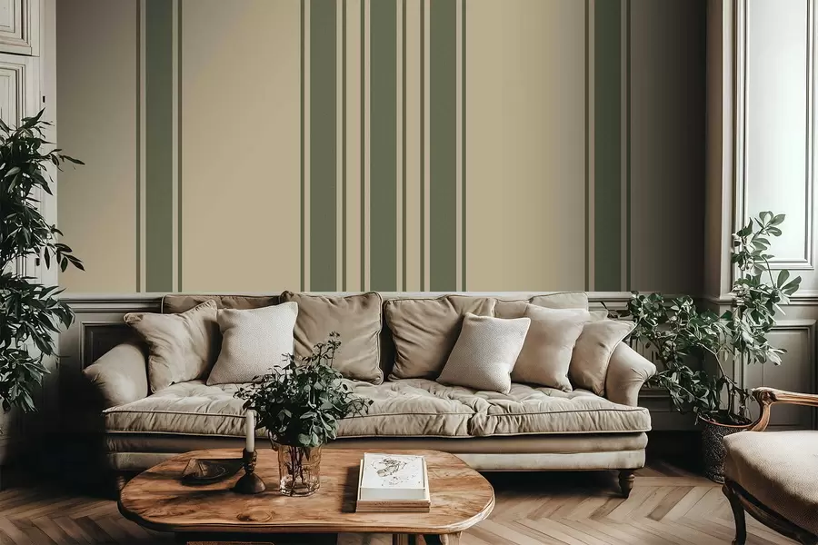 murais de parede Listras verticais em tons suaves de verde e bege w05098