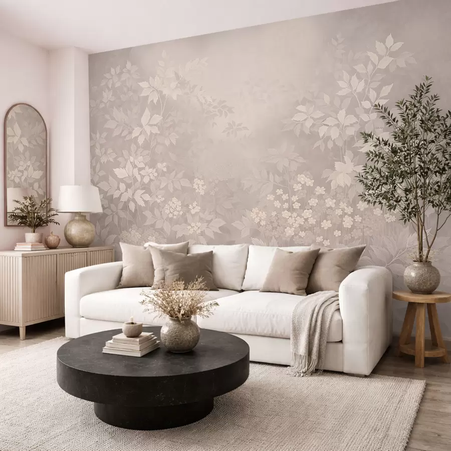 murais de parede Ornamento botânico leve com folhas e pequenas flores w05115