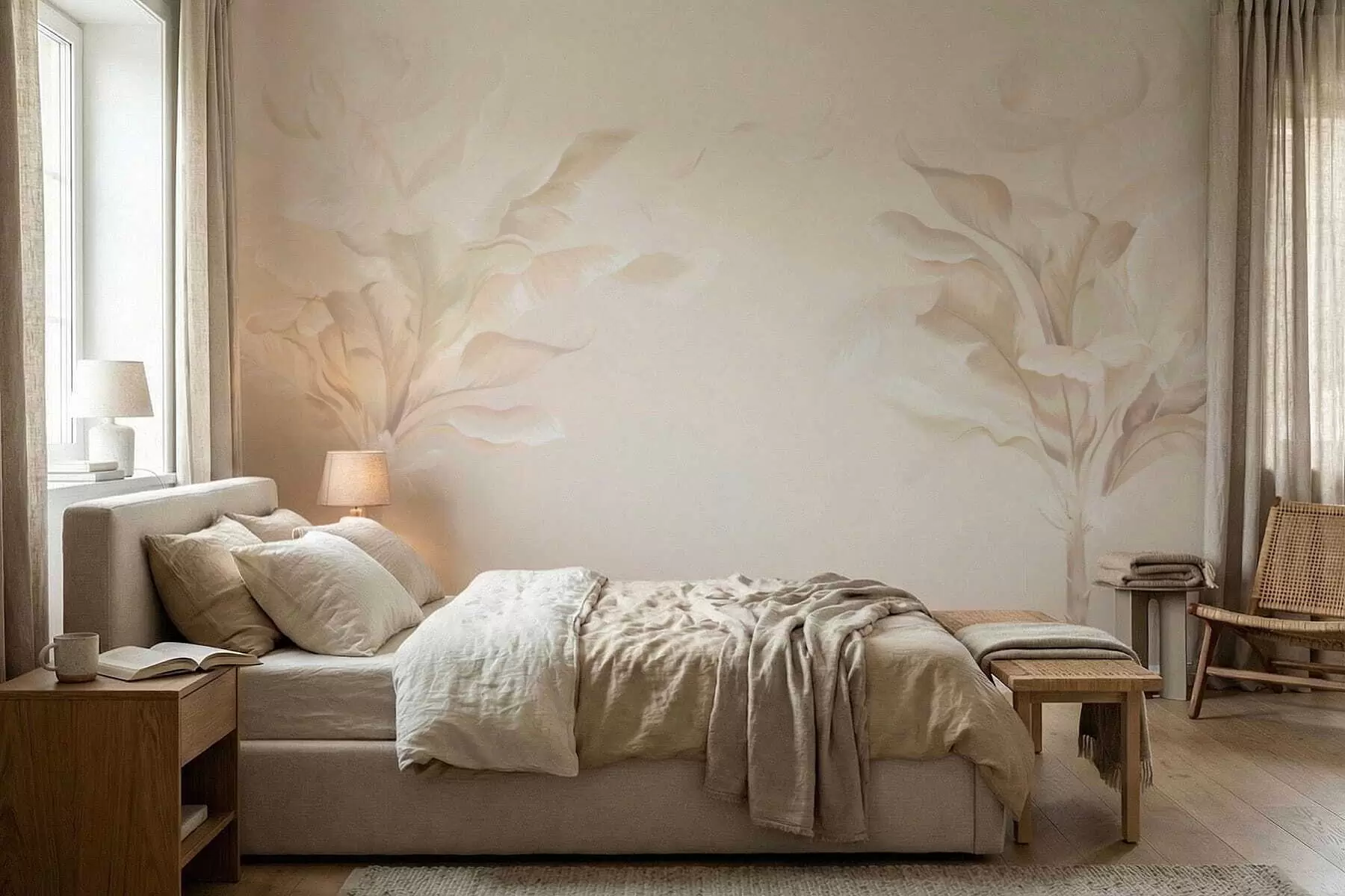 murais de parede Plantas decorativas arejadas em tons cremosos quentes w05126