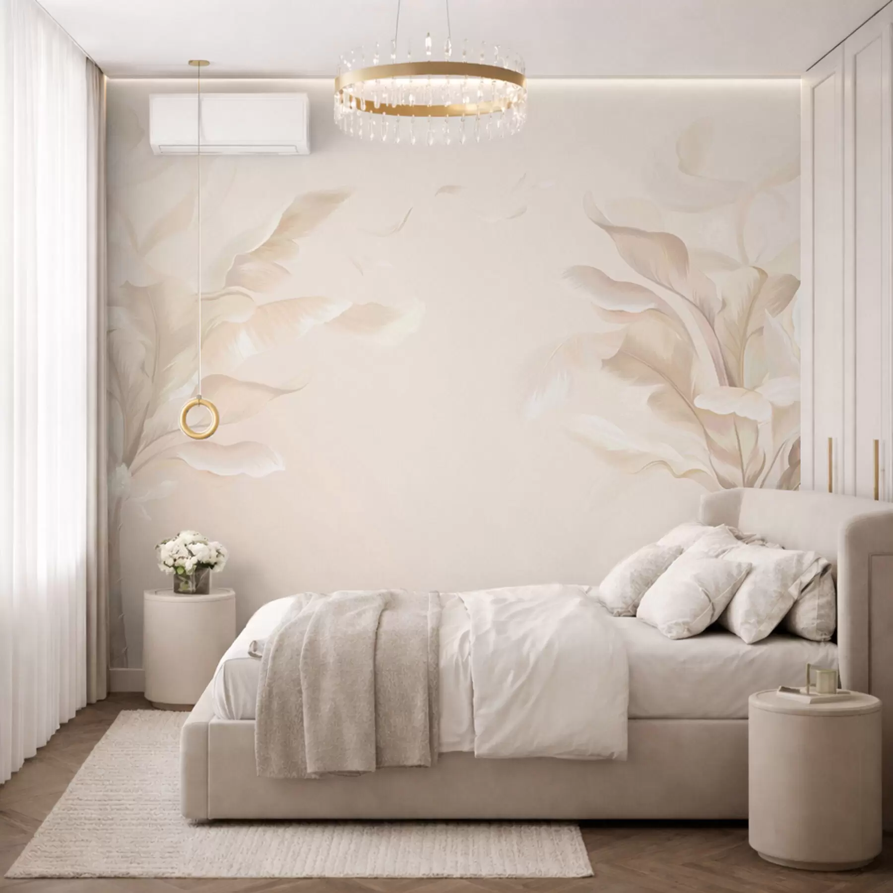 murais de parede Plantas decorativas arejadas em tons cremosos quentes w05126