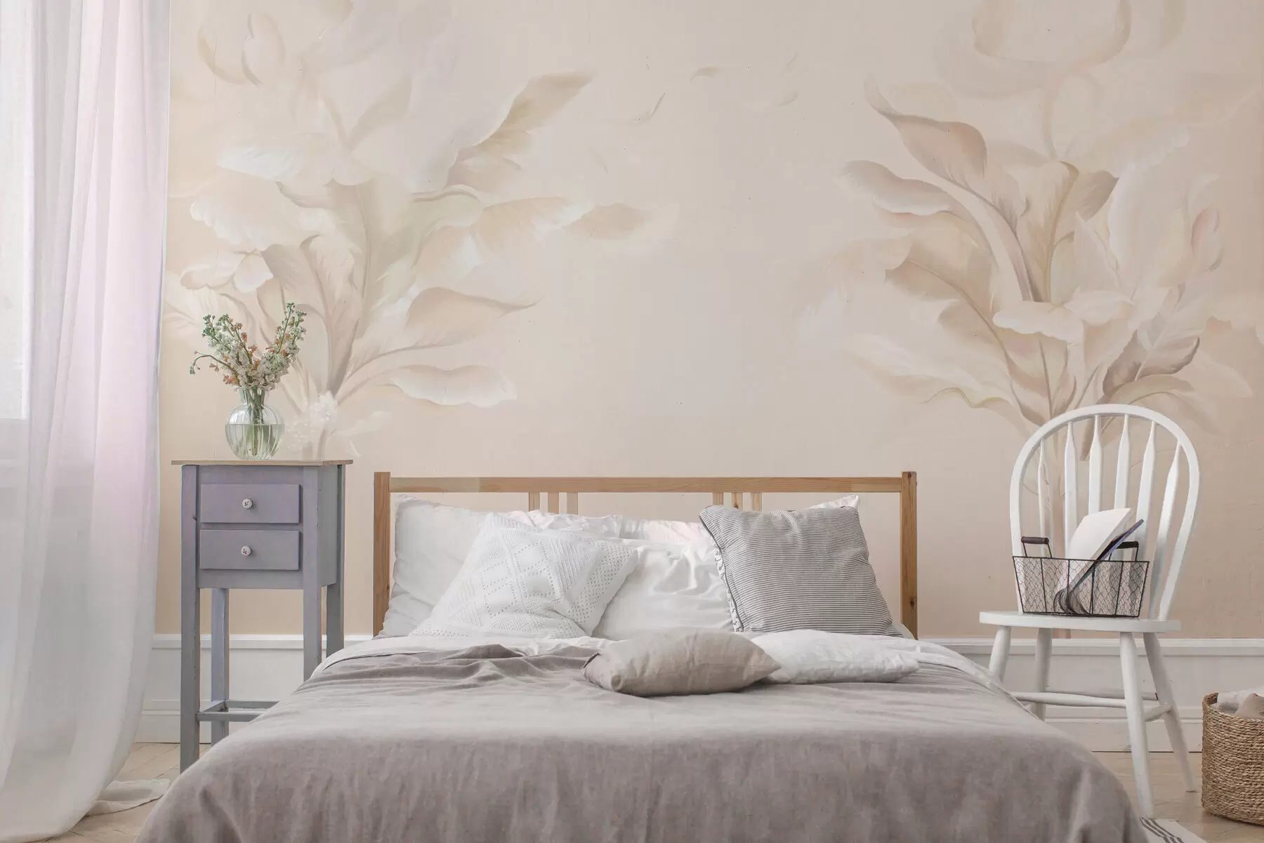 murais de parede Plantas decorativas arejadas em tons cremosos quentes w05126