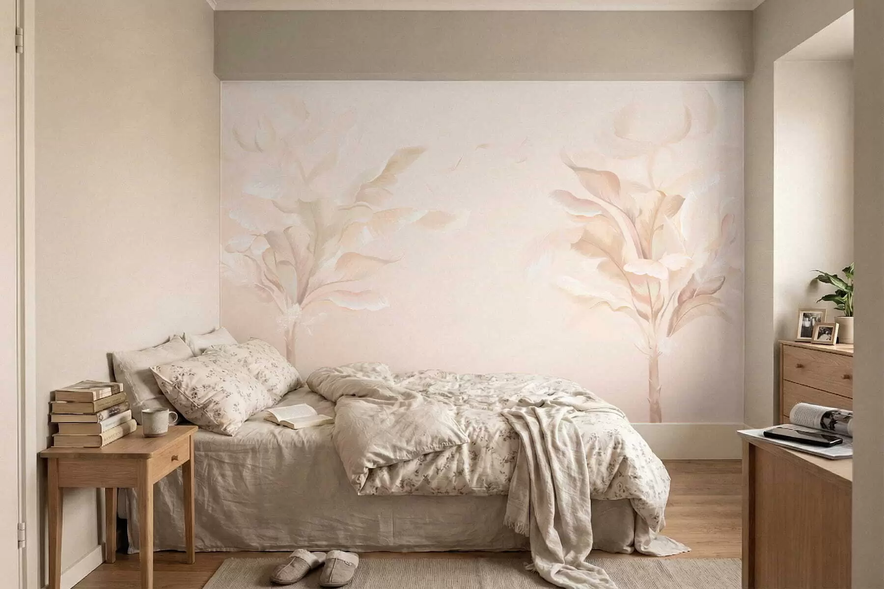 murais de parede Plantas decorativas arejadas em tons cremosos quentes w05126
