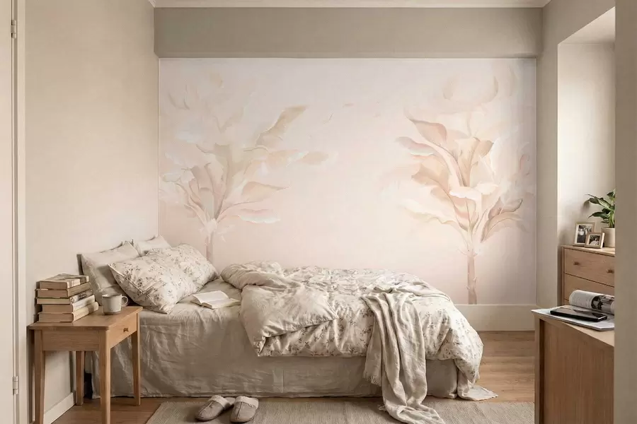 murais de parede Plantas decorativas arejadas em tons cremosos quentes w05126