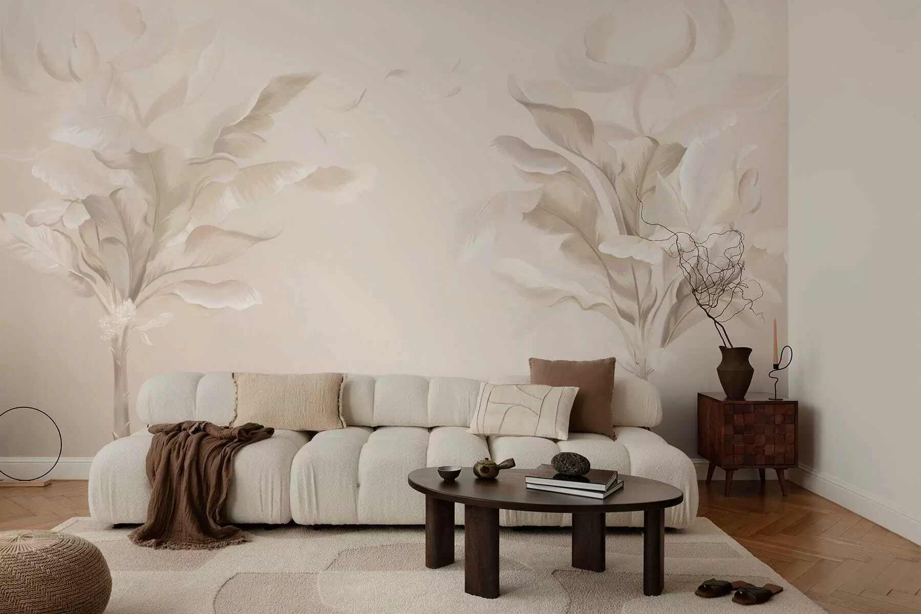 murais de parede Plantas decorativas arejadas em tons cremosos quentes w05126