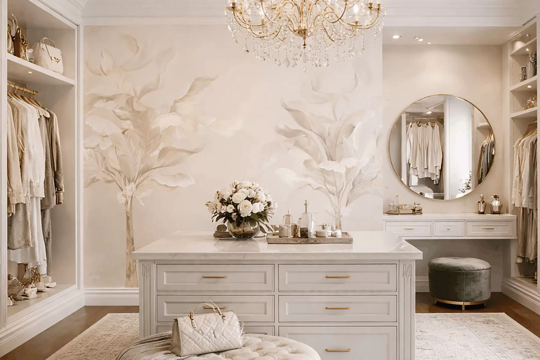 murais de parede Plantas decorativas arejadas em tons cremosos quentes w05126