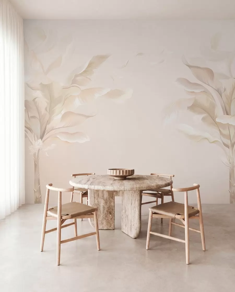 murais de parede Plantas decorativas arejadas em tons cremosos quentes w05126
