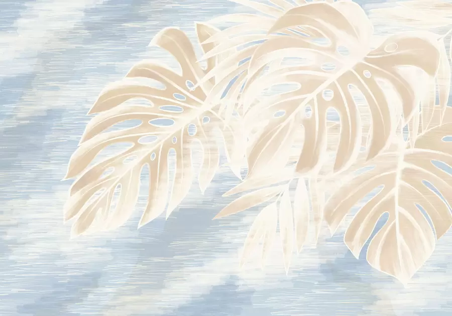 murais de parede Folhas abstratas em tons bege quentes sobre um fundo claro w05130