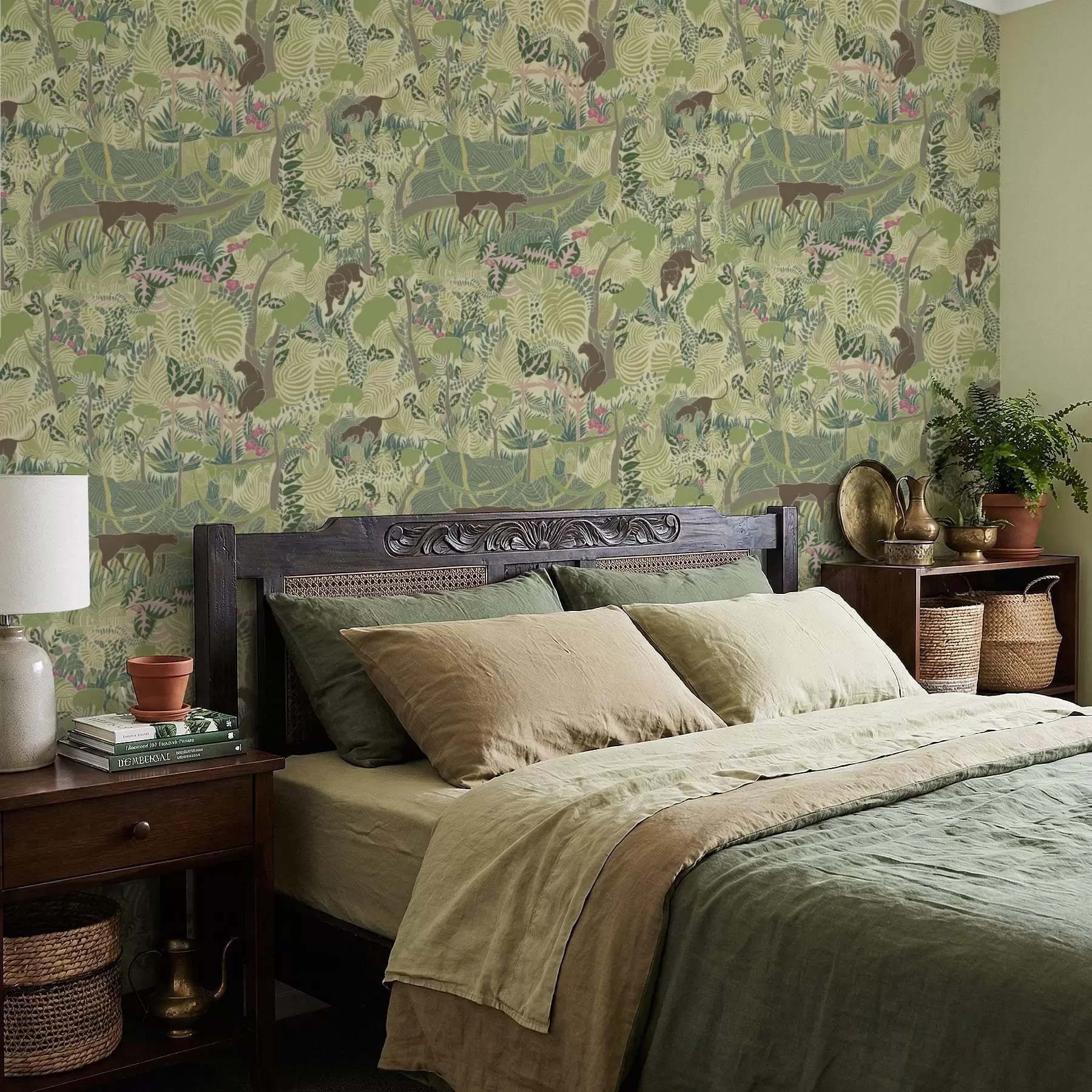 murais de parede Cena florestal com animais e folhagem densa a01108