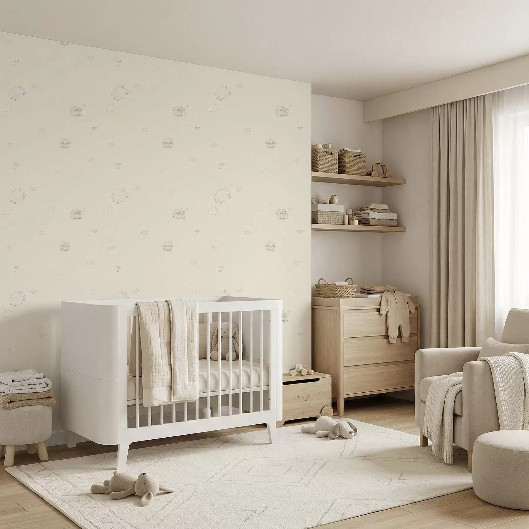 murais de parede Padrão bonito com ovelhas e pequenos corações a01109