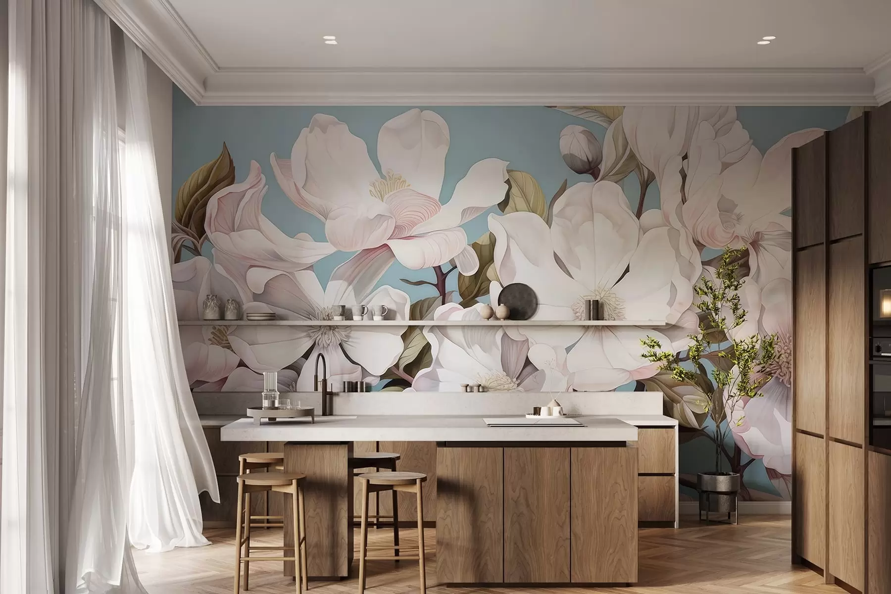 murais de parede Flores exuberantes num ramo de árvore w05178