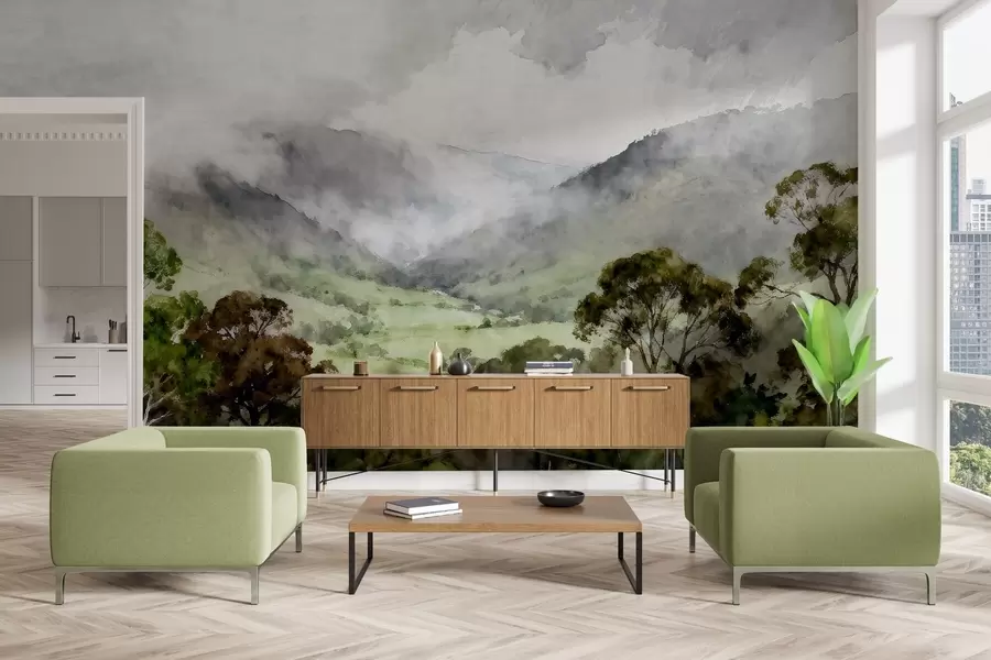 murais de parede Paisagem pintada no nevoeiro w05185