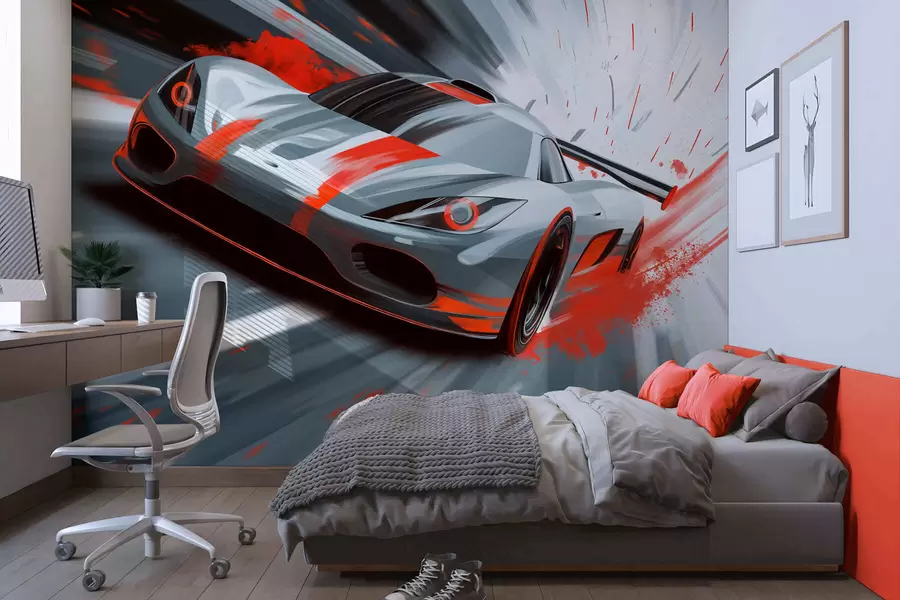 murais de parede carro desportivo dinâmico em estilo de desenho digital com detalhes em vermelho w05069v1