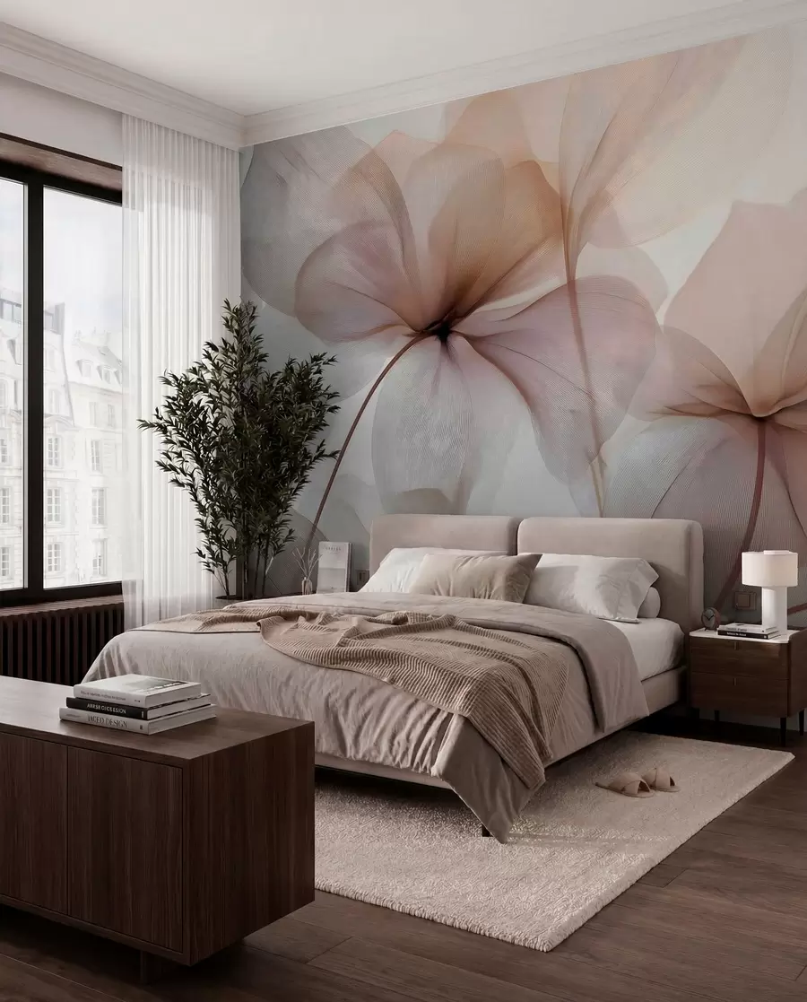 murais de parede flores semitransparentes com veios w05070