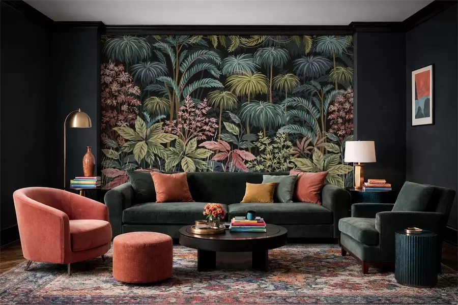 murais de parede Folhagem tropical densa com folhas grandes w05116