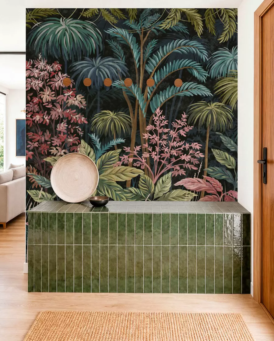 murais de parede Folhagem tropical densa com folhas grandes w05116