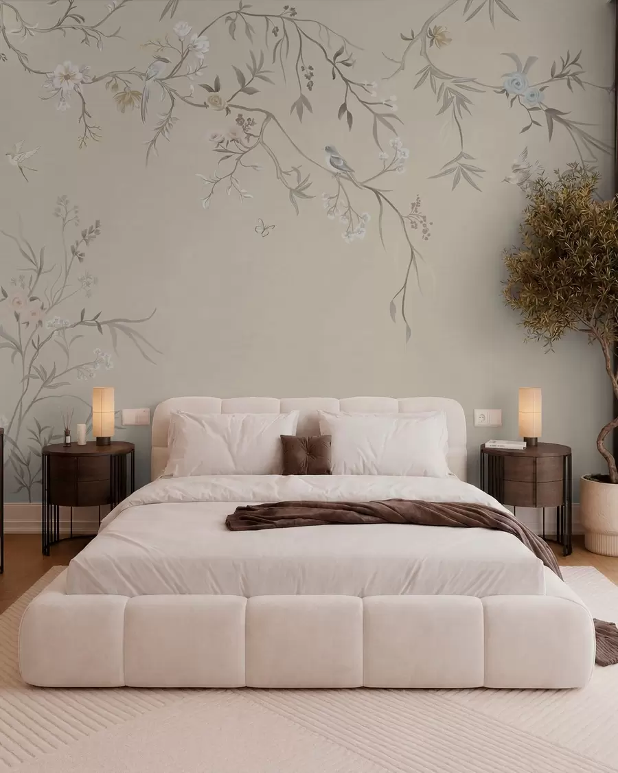 murais de parede Flores e pássaros claros sobre um fundo pastel w05127v2