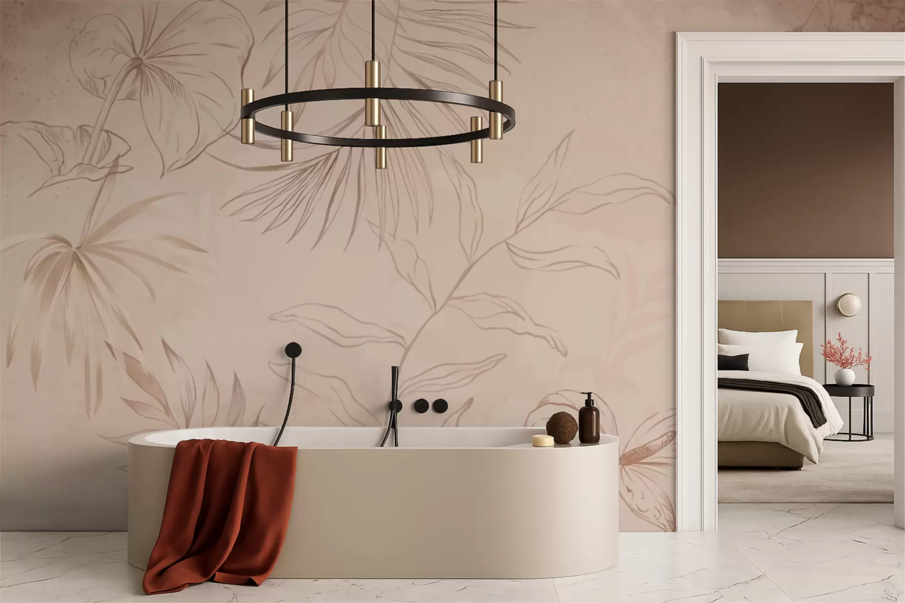 murais de parede Plantas lineares sobre fundo bege texturizado w05128